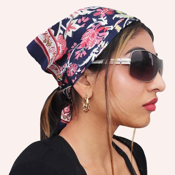 NWT Navy Blue Floral 100% Silk Bandana - Picture 2 of 4